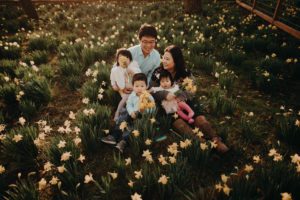 family in flowers