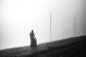 BNW woman in fog